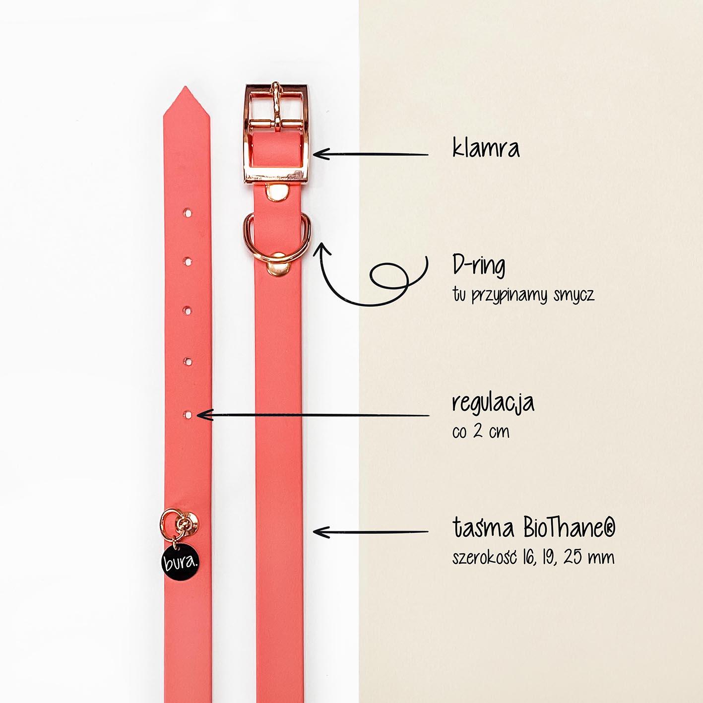Obroża Bura na sprzączkę Koral