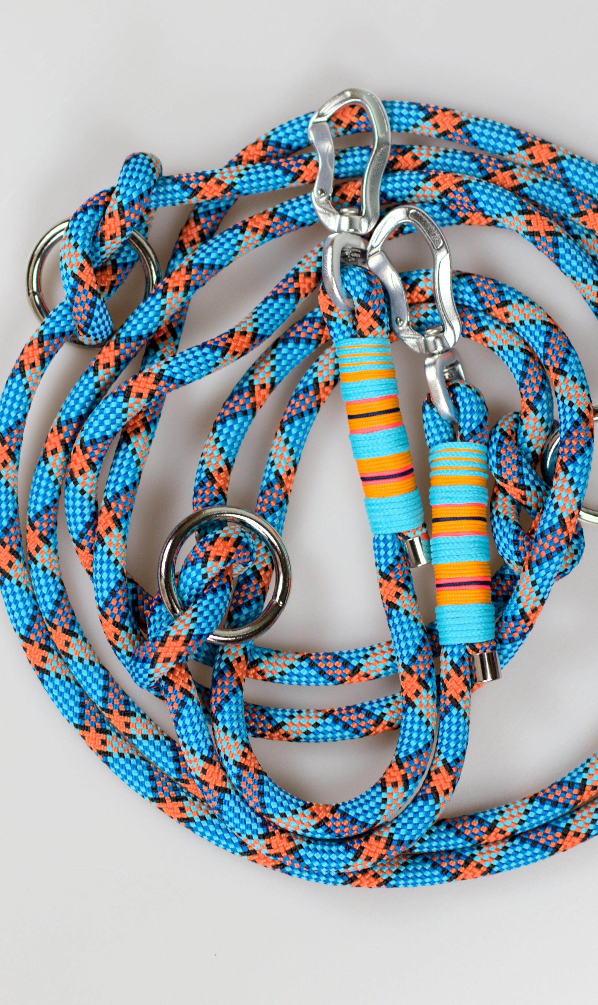 Smycz linowa przepinana Premium Wuruki Blue & Orange